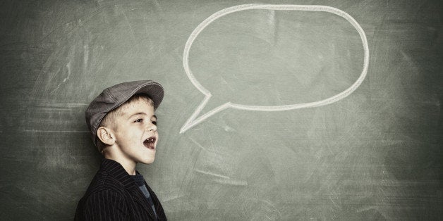 A young boy voices his message to all. Just add your own copy for the perfect announcement.