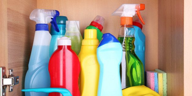 cleaning products on shelf