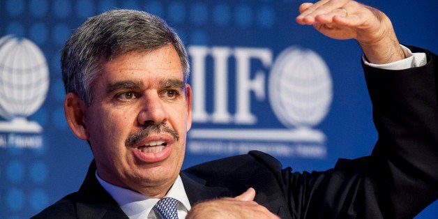 Mohamed El-Erian, chief executive officer and co-chief investment officer of Pacific Investment Management Company LLC (PIMCO), speaks during a discussion at the Institute Of International Finance Annual Membership Meeting in Washington, D.C., U.S., on Saturday, Oct. 12, 2013. The meeting will provide an overview and several perspectives on the macroeconomic environment as well as the prospects ahead for the global economy. Photographer: Pete Marovich/Bloomberg via Getty Images 