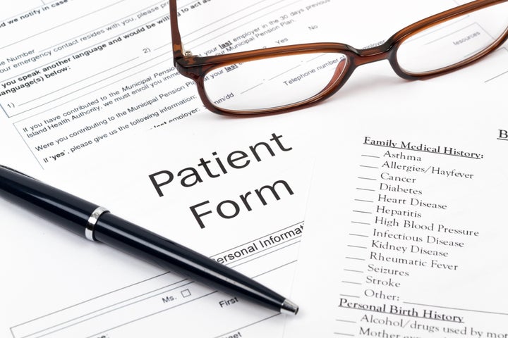 pen glasses and patient form...