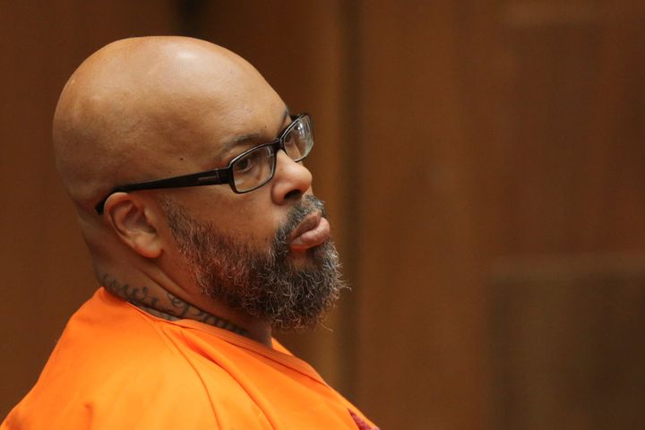 Former rap mogul Marion "Suge" Knight is seen in court in Los Angeles on Thursday as he was given a 28-year prison sentence for a manslaughter conviction.