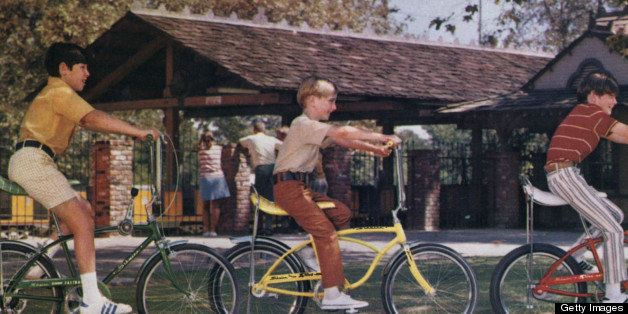 LOS ANGELES - CIRCA 1972: In this handout image provided by Schwinn, three children ride Schwinn Sting-Ray bikes in Griffith Park circa 1972 in Los Angeles, California. Catering to the 7- to 12-year-old bike market, Schwinn is reintroducing the String-Ray bicycle which sold millions when it first hit the streets more than 40 years ago. Most of Schwinn's bicycle product line is currently comprised of BMX, mountain and traditional sidewalk bikes. (Photo by Schwinn via Getty Images)