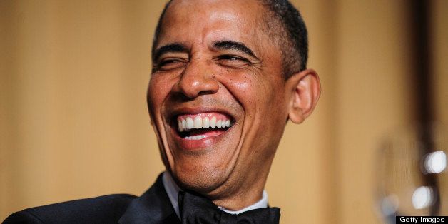 U.S. President Barack Obama laughs during the White House Correspondents' Association (WHCA) dinner in Washington, District of Columbia, U.S., on Saturday, April 27, 2013. The 99th annual dinner raises money for WHCA scholarships and honors the recipients of the organization's journalism awards. Photographer: Pete Marovich/Bloomberg via Getty Images 