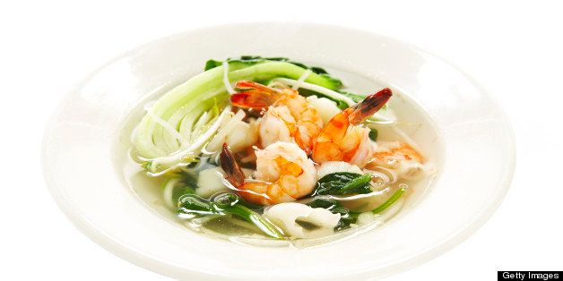 Bowl of Thai food on white background