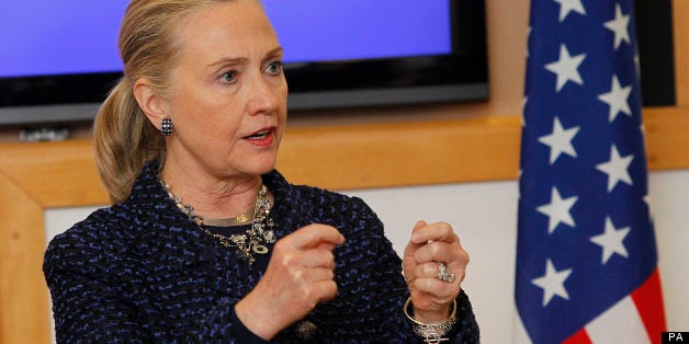 US Secretary of State Hillary Clinton hosts a press conference with Taoiseach Enda Kenny in Government Buildings, Dublin duri
