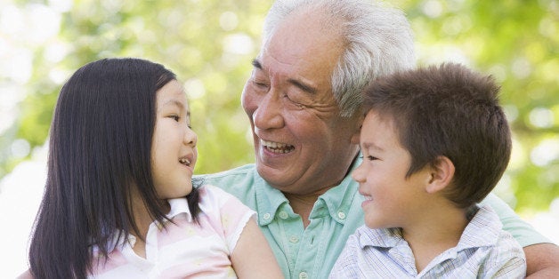 grandfather laughing with...