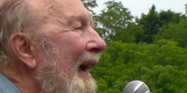 Pete Seeger is entertaining and leading a crowd in a sing along. Among is causes was the environment and this annual festival was instrumental in calling attention to and cleaning up the pollution in New York's Hudson River. This is from 2007 and his voice was considerably weakened so almost all the songs had audience participation; he loved to get a crowd singing.The Clearwater Festival (officially The Great Hudson River Revival) is a music and environmental summer festival and America?s oldest and largest annual festival of its kind. This unique event has hosted over 15,000 people on a weekend in June for more than three decades. All proceeds benefit Hudson River Sloop Clearwater, Inc., a nonprofit 501(c)(3) environmental organization. The Festival was founded in 1966 by Toshi Seeger and her husband, folk singer Pete Seeger, who regularly performs at it. (Wikipedia)