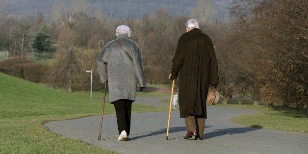 GERMANY - FEBRUARY 11: Spring walk,,, Old couple talking a walk in a park. (Photo by Ulrich Baumgarten via Getty Images)