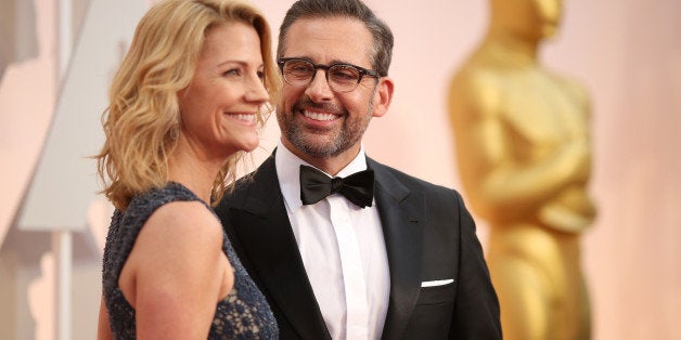 HOLLYWOOD, CA - FEBRUARY 22: Actors Steve Carell (R) and Nancy Carell attend the 87th Annual Academy Awards at Hollywood & Highland Center on February 22, 2015 in Hollywood, California. (Photo by Christopher Polk/Getty Images)