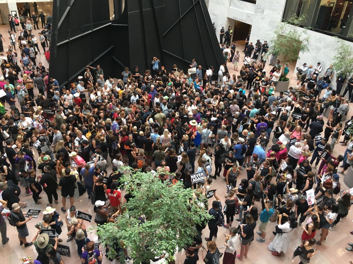 Protesters fill the Hart Senate Office Building, where arrests were being made for civil disobedience.