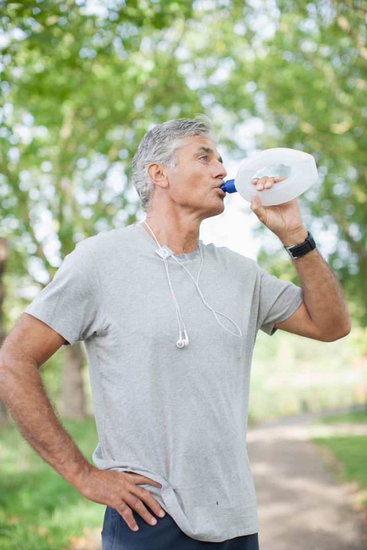 Man drinking water after exercise