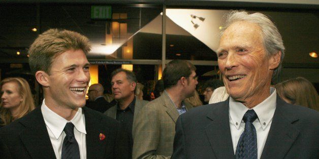 BEVERLY HILLS, CA - OCTOBER 9: Actor Scott Reeves and his father, actor/director Clint Eastwood talk at the afterparty for the premiere of Paramount's 'Flags Of Our Fathers' at the Academy of Motion Picture Arts and Sciences on October 9, 2006 in Beverly Hills, California. (Photo by Kevin Winter/Getty Images)