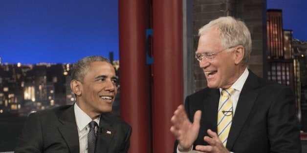 US President Barack Obama tapes an appearance on the 'Late Show with David Letterman' in New York on May 4, 2015. AFP PHOTO