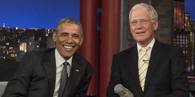 US President Barack Obama tapes an appearance on the 'Late Show with David Letterman' in New York on May 4, 2015. AFP PHOTO