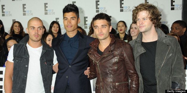 NEW YORK, NY - APRIL 22: (L-R) Max George, Siva Kaneswaran, Nathan Sykes and Jay McGuiness of The Wanted attend the E! 2013 Upfront at The Grand Ballroom at Manhattan Center on April 22, 2013 in New York City. (Photo by Jennifer Graylock/Getty Images)
