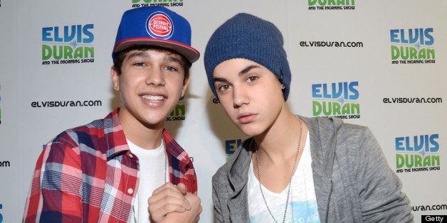 NEW YORK, NY - JUNE 21: Austin Mahone and Justin Bieber visit The Elvis Duran Z100 Morning Show at Z100 Studio on June 21, 2012 in New York City. (Photo by Kevin Mazur/WireImage)