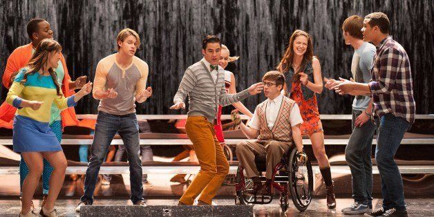 GLEE: (L-R) Alex Newell, Jenna Ushkowitz, Chord Overstreet, Darren Criss, Becca Tobin, Kevin McHale, Melissa Benoist, Blake Jenner and Jacob Artist star in the 'Lights Out' episode of GLEE airing Thursday, April 25, 2013 (9:00-10:00 PM ET/PT) on FOX. (Photo by FOX via Getty Images)