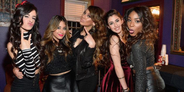 WEST HOLLYWOOD, CA - JANUARY 23: (EXCLUSIVE COVERAGE) Fifth Harmony (L-R) Camilla Cabello, Ally Brook, Dinah Hansen, Lauren Jauregui, Normani Hamilton backstage at MTV's 2014 'Artist To Watch' Kickoff Event at the House of Blues Sunset Strip on January 23, 2014 in West Hollywood, California. (Photo by Frazer Harrison/Getty Images for MTV)
