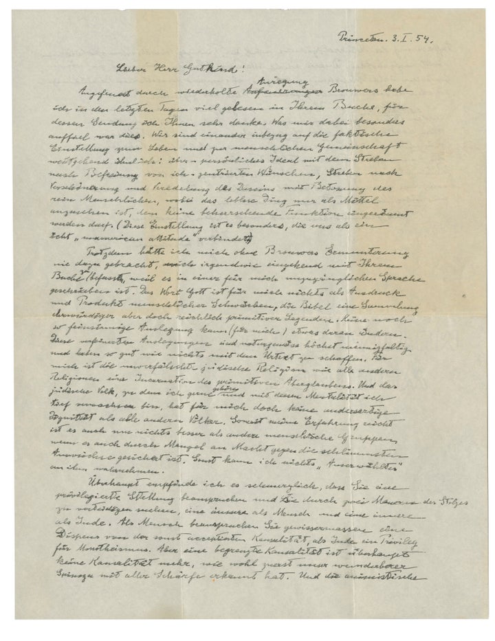 A photograph of "The God Letter," written by Albert Einstein to Eric Gutkind on Jan. 3, 1954. Christie's will put it up for a