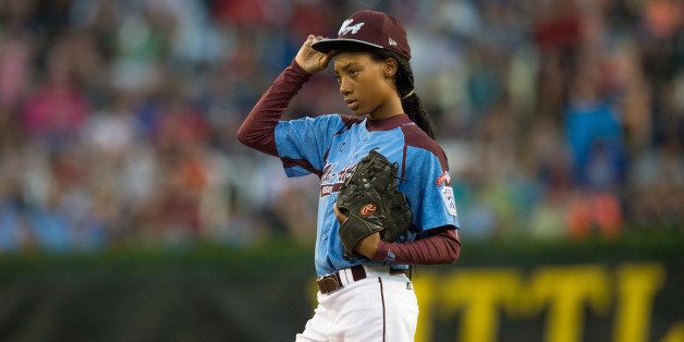 WILLIAMSPORT, PA - AUGUST 20: Starting pitcher Mo'ne Davis #3 of Pennsylvania pitches during the 2014 Little League World Series at Lamade Stadium on Wednesday, August 20, 2014 in Williamsport, Pennsylvania. (Photo by Drew Hallowell/MLB Photos via Getty Images) ***Local Caption*** Mo'ne Davis
