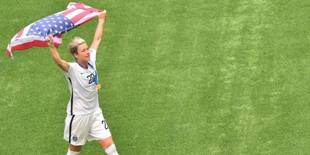 The USA's Abby Wambach celebrates after defeating Japan in the 2015 FIFA Women's World Cup final at BC Place Stadium in Vanco