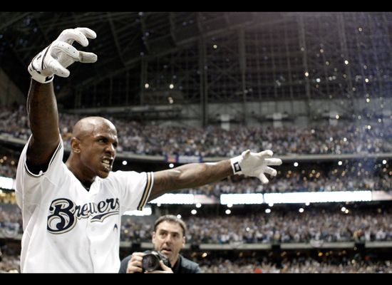 Nyjer Morgan throws out first pitch of NLDS