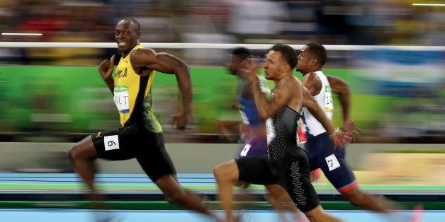 RIO DE JANEIRO, BRAZIL - AUGUST 14: Usain Bolt of Jamaica competes in the Men's 100 meter semifinal on Day 9 of the Rio 2016 Olympic Games at the Olympic Stadium on August 14, 2016 in Rio de Janeiro, Brazil. (Photo by Cameron Spencer/Getty Images)