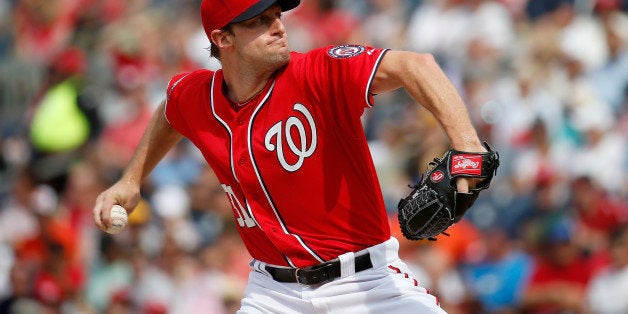 WASHINGTON, DC - JUNE 20: Starting pitcher Max Scherzer #31 of the Washington Nationals throws to a Pittsburgh Pirates batter in the first inning at Nationals Park on June 20, 2015 in Washington, DC. (Photo by Rob Carr/Getty Images)