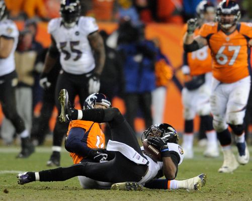 RAW FILE - Baltimore Ravens wide receiver Jacoby Jones (12) catches a pass  for a touchdown late in the fourth quarter of an AFC divisional playoff NFL  football game in Denver. (AP