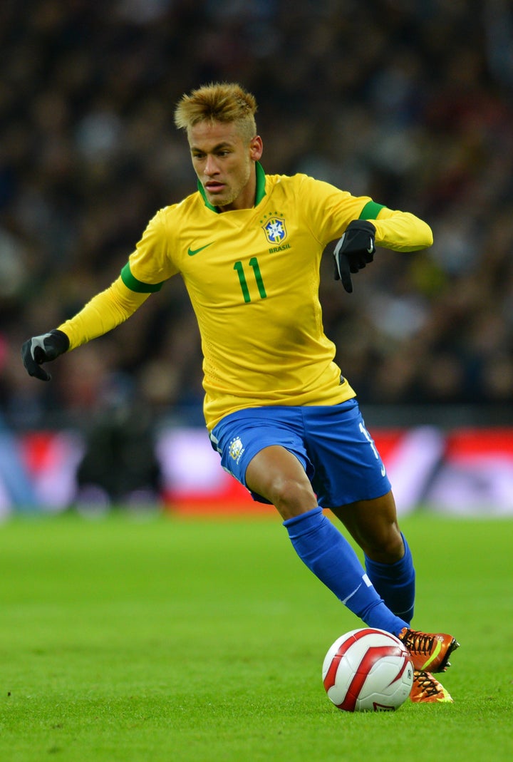 LONDON, ENGLAND - FEBRUARY 06: Neymar of Brazil in action during the International friendly between England and Brazil at We