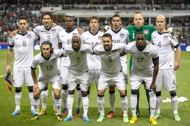 MEXICO CITY, MEXICO - MARCH 26: Players of US national soccer team pose for photos during a match between Mexico and US as part of FIFA 2014 World Cup Qualifier at The Azteca stadium on March 26, 2013 in Mexico City, Mexico. (Photo by Miguel Tovar/Getty Images)