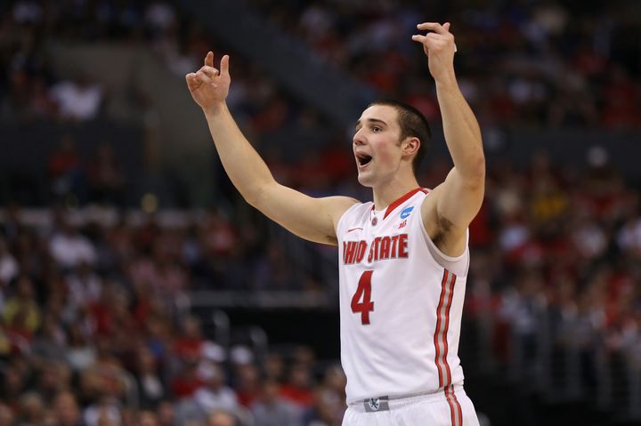 LOS ANGELES, CA - MARCH 28: Aaron Craft #4 of the Ohio State Buckeyes reacts while taking on the Arizona Wildcats during the West Regional of the 2013 NCAA Men's Basketball Tournament at Staples Center on March 28, 2013 in Los Angeles, California. (Photo by Jeff Gross/Getty Images)