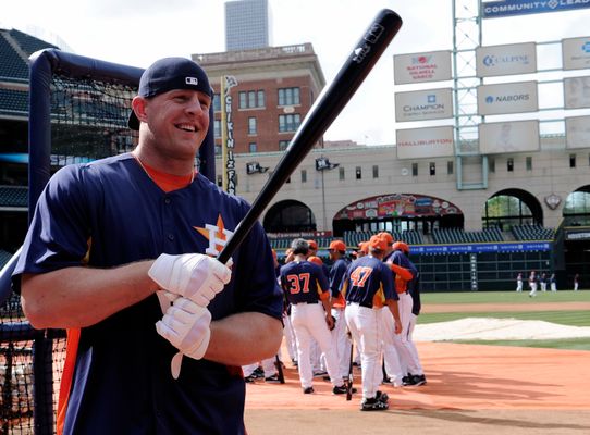 Texans' Watt tests his skill during Astros' batting practice