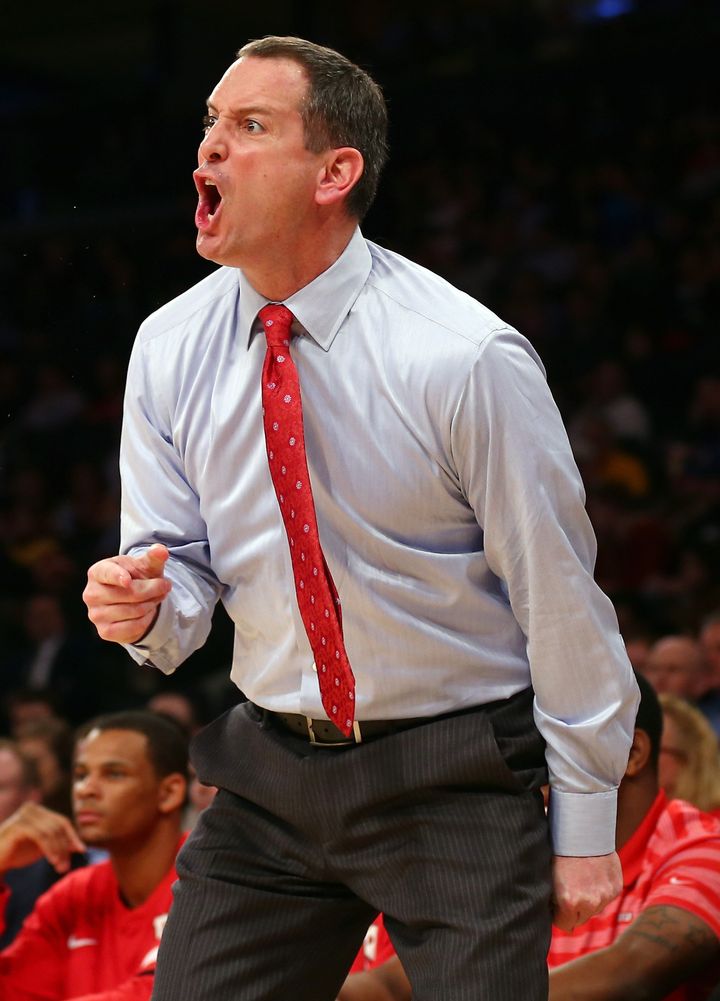 NEW YORK, NY - MARCH 12: Head coach Mike Rice of the Rutgers Scarlet Knights directs his players in the first half against the DePaul Blue Demons at Madison Square Garden on March 12, 2013 in New York City. (Photo by Elsa/Getty Images)