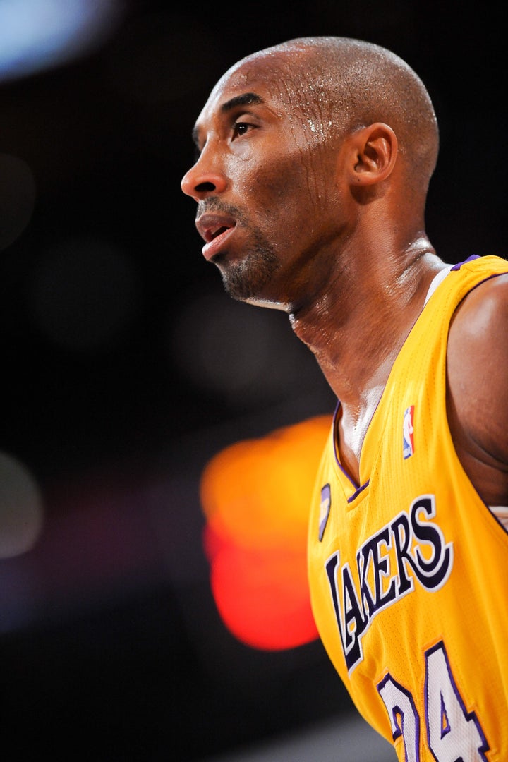 LOS ANGELES, CA - APRIL 12: Kobe Bryant #24 of the Los Angeles Lakers looks on during a game against the Golden State Warriors at Staples Center on April 12, 2013 in Los Angeles, California. NOTE TO USER: User expressly acknowledges and agrees that, by downloading and/or using this Photograph, user is consenting to the terms and conditions of the Getty Images License Agreement. Mandatory Copyright Notice: Copyright 2013 NBAE (Photo by Noah Graham/NBAE via Getty Images)