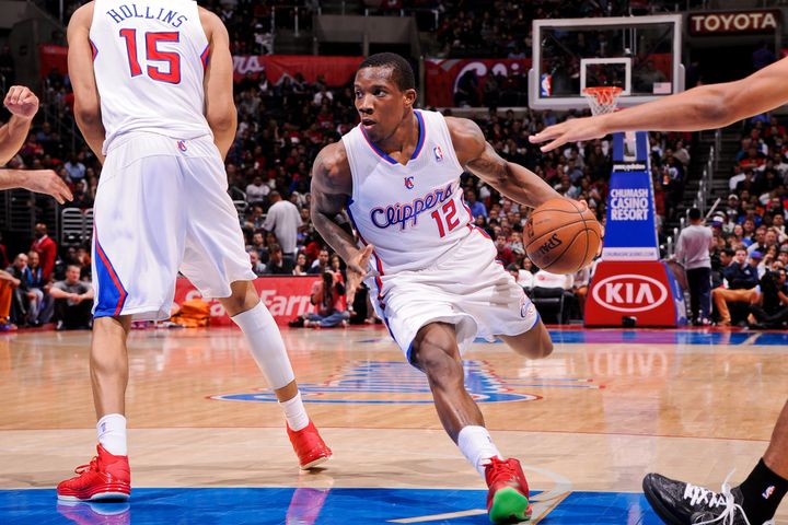 LOS ANGELES, CA - APRIL 3: Eric Bledsoe #12 of the Los Angeles Clippers drives against the Phoenix Suns at Staples Center on April 3, 2013 in Los Angeles, California. NOTE TO USER: User expressly acknowledges and agrees that, by downloading and/or using this Photograph, user is consenting to the terms and conditions of the Getty Images License Agreement. Mandatory Copyright Notice: Copyright 2013 NBAE (Photo by Andrew D. Bernstein/NBAE via Getty Images)