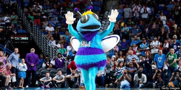 NEW ORLEANS, LA - APRIL 14: Hugo, mascot of the New Orleans Hornets, performs during a game against the Dallas Mavericks on April 14, 2013 at the New Orleans Arena in New Orleans, Louisiana. NOTE TO USER: User expressly acknowledges and agrees that, by downloading and or using this Photograph, user is consenting to the terms and conditions of the Getty Images License Agreement. Mandatory Copyright Notice: Copyright 2013 NBAE (Photo by Layne Murdoch/NBAE via Getty Images)