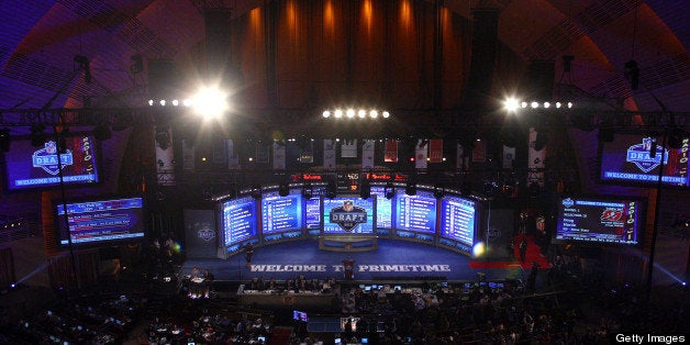 NEW YORK, NY - APRIL 26: A detail of the video board and stage during the 2012 NFL Draft at Radio City Music Hall on April 2
