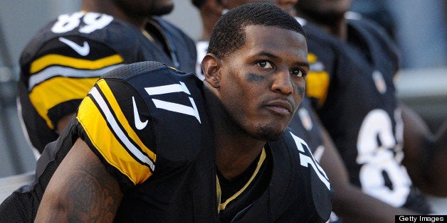 PITTSBURGH, PA - SEPTEMBER 16: Mike Wallace #17 of the Pittsburgh Steelers looks on from the sideline during the game against the New York Jets on September 16, 2012 at Heinz Field in Pittsburgh, Pennsylvania. (Photo by Joe Sargent/Getty Images)