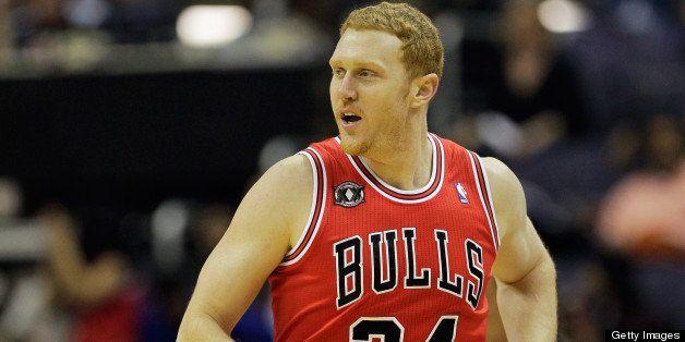 WASHINGTON, DC - FEBRUARY 28: Brian Scalabrine #24 of the Chicago Bulls against the Washington Wizards at the Verizon Center in Washington on February 28, 2011 in Washington, DC. NOTE TO USER: User expressly acknowledges and agrees that, by downloading and/or using this Photograph, User is consenting to the terms and conditions of the Getty Images License Agreement. (Photo by Rob Carr/Getty Images)