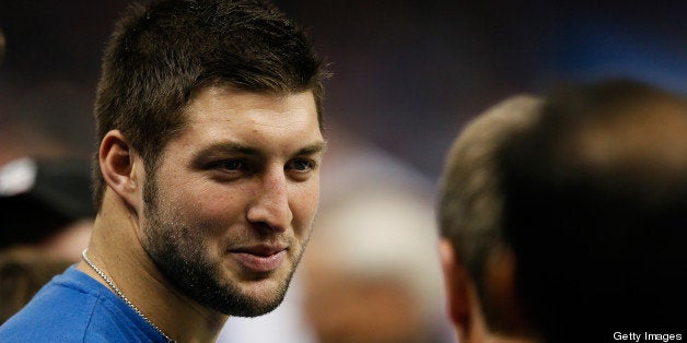 NEW ORLEANS, LA - JANUARY 02: Former Florida Gator and New York Jet Tim Tebow attends the Allstate Sugar Bowl between the Florida Gators and the Louisville Cardinals at Mercedes-Benz Superdome on January 2, 2013 in New Orleans, Louisiana. (Photo by Kevin C. Cox/Getty Images)