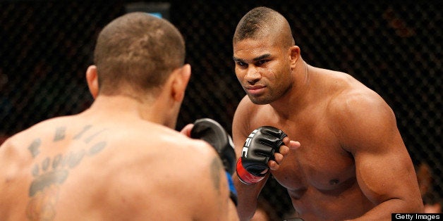 LAS VEGAS, NV - FEBRUARY 02: (R-L) Alistair Overeem squares off with Antonio 'Bigfoot' Silva during their heavyweight fight