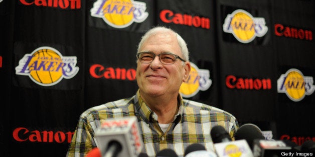 EL SEGUNDO, CA - MAY 11: Former coach of the Los Angeles Lakers Phil Jackson during a news conference at the Lakers training
