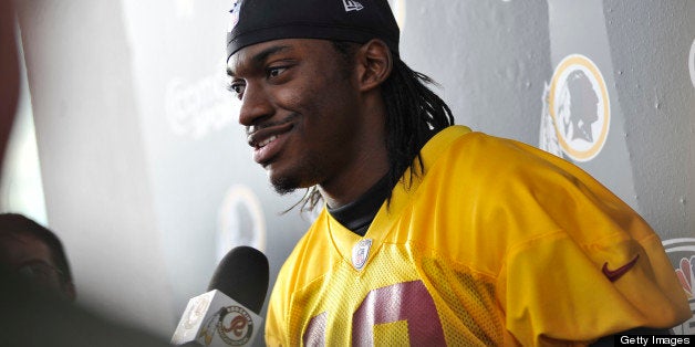 ASHBURN, VA - DECEMBER 19: Quarterback RGIII of the Washington Redskins speaks to the media at Redskins Park in Ashburn, VA.
