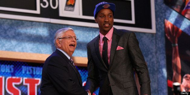 NEW YORK, NY - JUNE 27: Kentavious Caldwell-Pope of Georgia poses for a photo with NBA Commissioner David Stern after Caldwell-Pope was drafted #8 overall in the first round by the Detroit Pistons during the 2013 NBA Draft at Barclays Center on June 27, 2013 in in the Brooklyn Bourough of New York City. NOTE TO USER: User expressly acknowledges and agrees that, by downloading and/or using this Photograph, user is consenting to the terms and conditions of the Getty Images License Agreement. (Photo by Mike Stobe/Getty Images)
