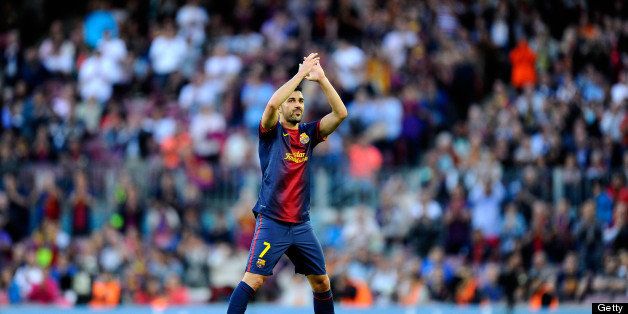 BARCELONA, SPAIN - JUNE 01: David Villa of FC Barcelona acknowledges the crowd during the La Liga match between FC Barcelona and Malaga CF at Camp Nou on June 1, 2013 in Barcelona, Spain. (Photo by David Ramos/Getty Images)