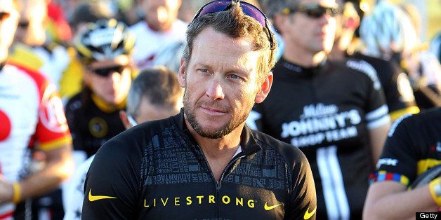 DRIPPING SPRINGS, TX - OCTOBER 15: Seven time Tour De France winner Lance Armstrong waits at the starting line during his Team Livestrong Challenge bike ride on October 15, 2011 in Dripping Springs, Texas. (Photo by Gary Miller/FilmMagic)