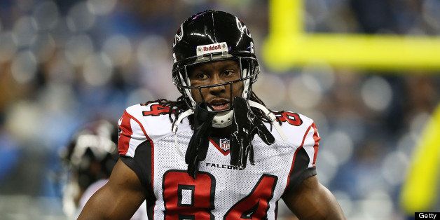 DETROIT, MI - DECEMBER 22: Roddy White #84 of the Atlanta Falcons warms up prior to the start of the game against the Detroit Lions at Ford Field on December 22, 2012 in Detroit, Michigan. The Falcons defeated the Lions 31-18. (Photo by Leon Halip/Getty Images)