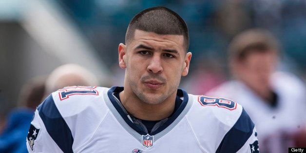 JACKSONVILLE, FL - DECEMBER 23: Tight end Aaron Hernandez #81 of the New England Patriots looks on during an NFL game against the Jacksonville Jaguars at EverBank Field on December 23, 2012 in Jacksonville, Florida. (Photo by Michael DeHoog/Sports Imagery/ Getty Images)