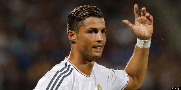 LYON, FRANCE - JULY 24: Cristiano Ronaldo of Real Madrid reacts during the pre-season friendly match between Olympique Lyonna